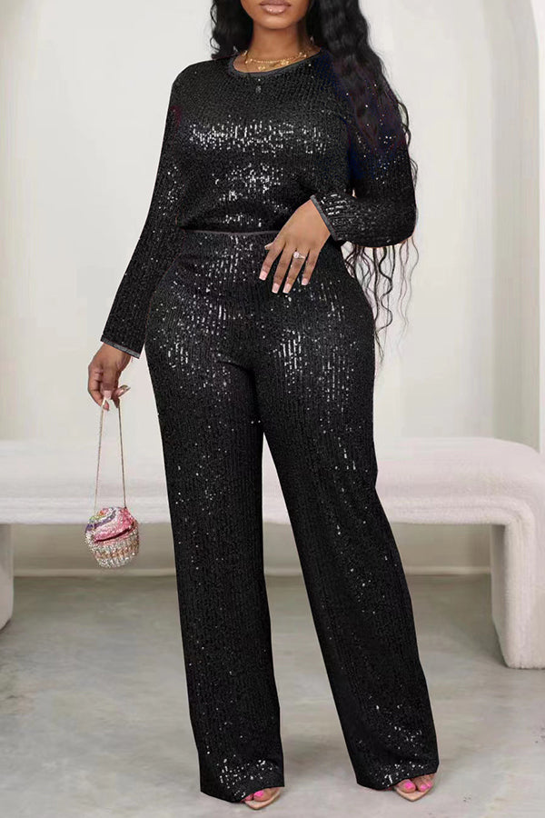 Sparkly Sequin Long Sleeve Top & Pants Set