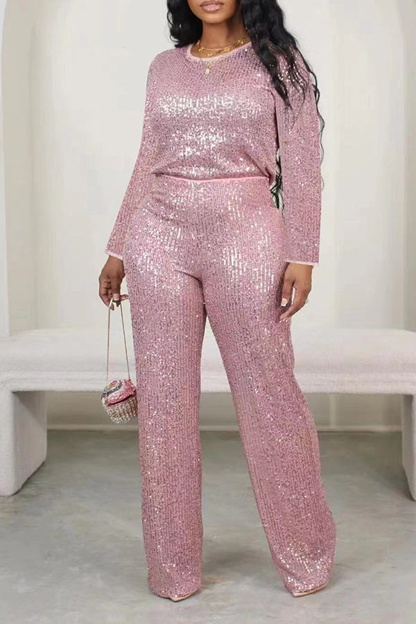 Sparkly Sequin Long Sleeve Top & Pants Set