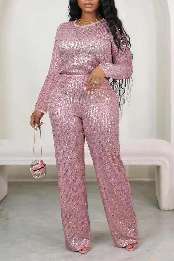 Sparkly Sequin Long Sleeve Top & Pants Set