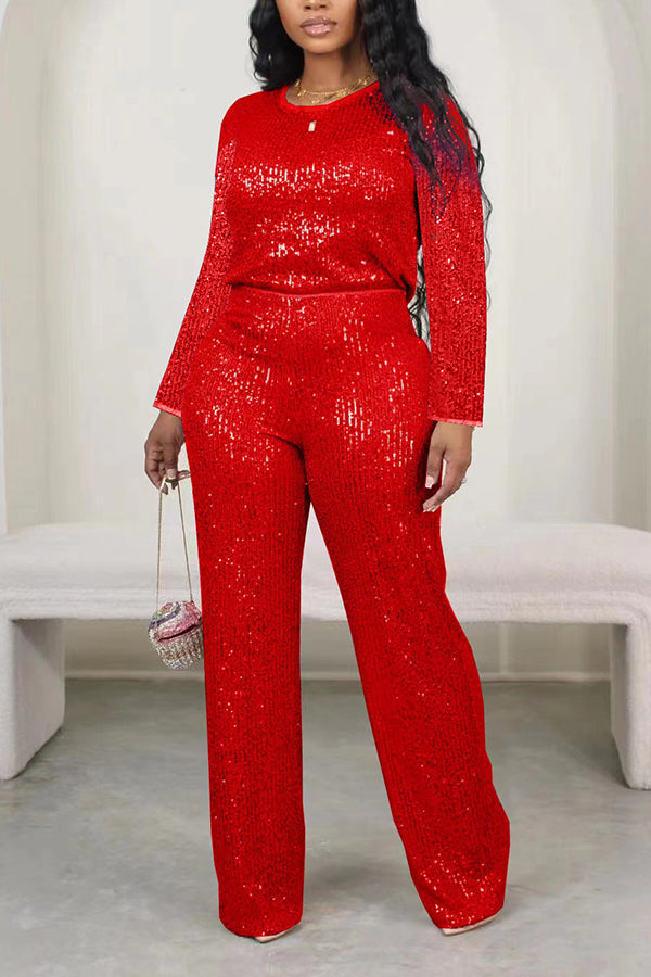 Sparkly Sequin Long Sleeve Top & Pants Set