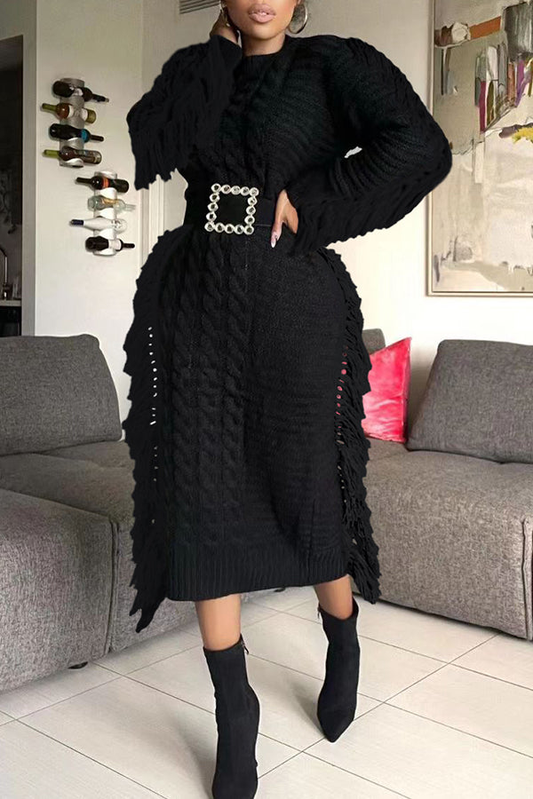 Stylish Fringe Trim Sweater Dress